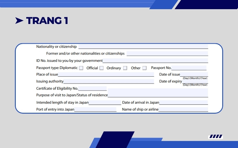 Thông tin tờ khai xin visa Nhật