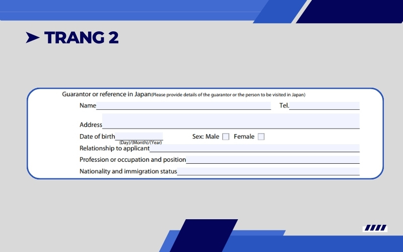 Tên người bảo lãnh tờ khai xin visa Nhật