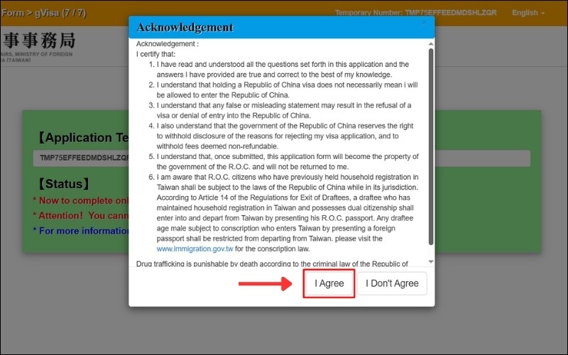 Xác nhận thông tin visa Đài Loan