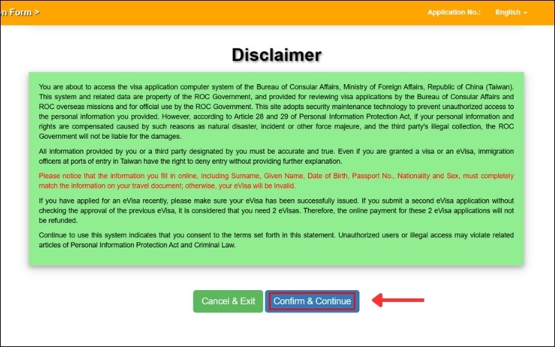 Truy cập web visa Đài Loan