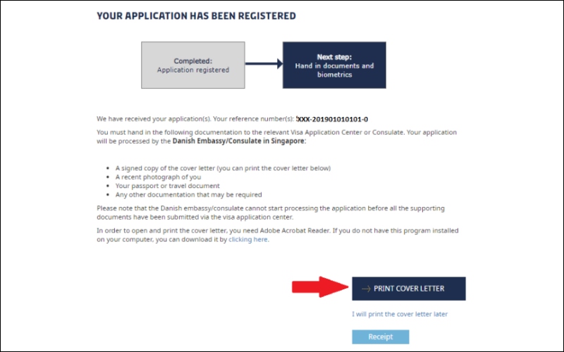 In đơn visa Đan Mạch