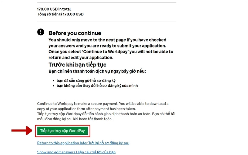 Thanh toán visa du lịch Anh