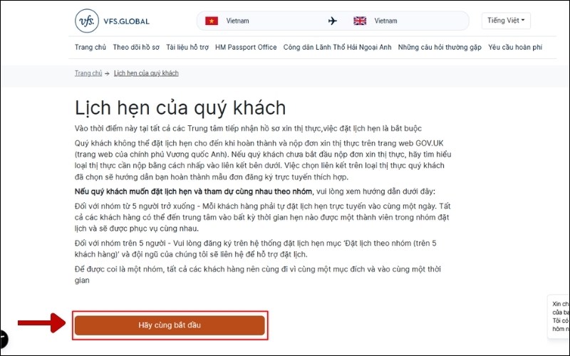 Đặt hẹn visa du lịch Anh