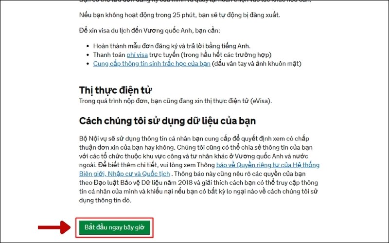 Truy cập web visa du lịch Anh