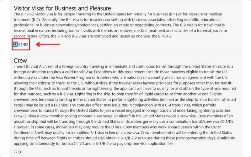 Chọn visa du lịch Mỹ B1 B2