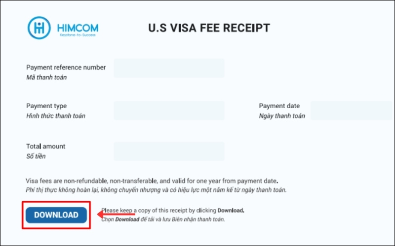 Tải hóa đơn visa du lịch Mỹ