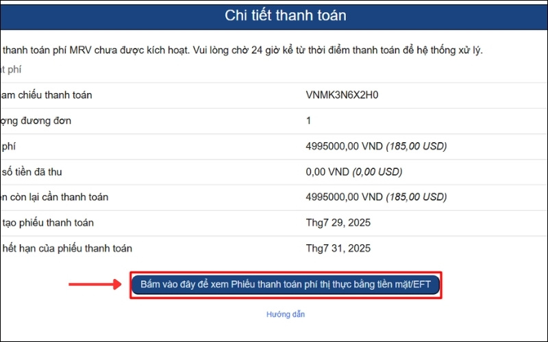 Xem phiếu thanh toán visa du lịch Mỹ
