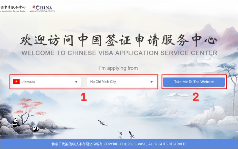 Truy cập web visa du lịch Trung Quốc