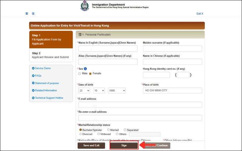 Nhập thông tin visa Hong Kong
