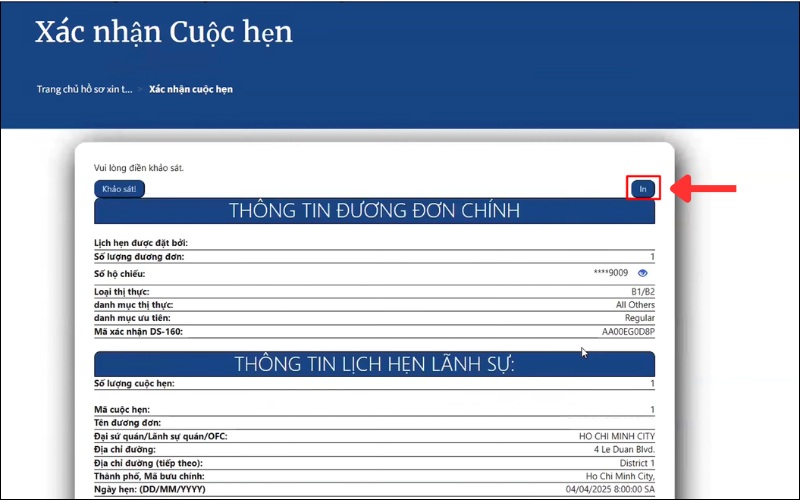 In tờ hẹn visa Mỹ