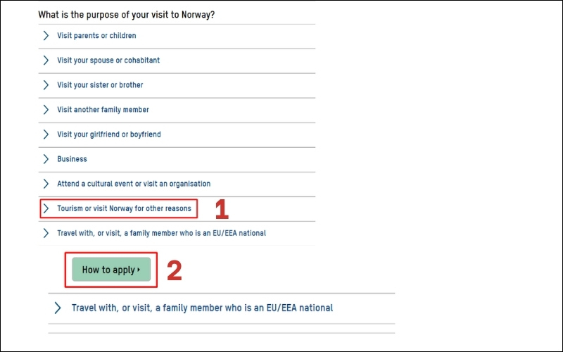 Mục đích nhập cảnh visa Na Uy