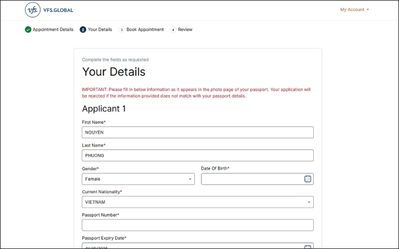 Nhập thông tin cá nhân