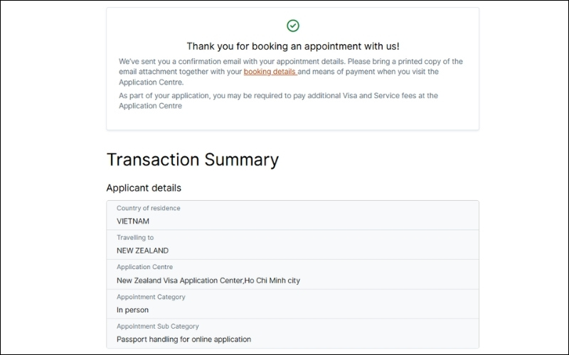 In phiếu hẹn visa New Zealand