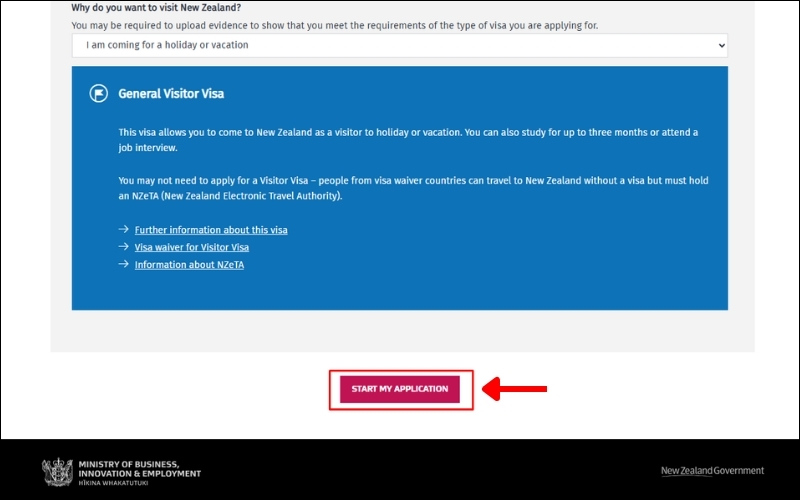 Bắt đầu khai visa New Zealand