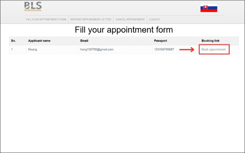 Chọn Book Appointment