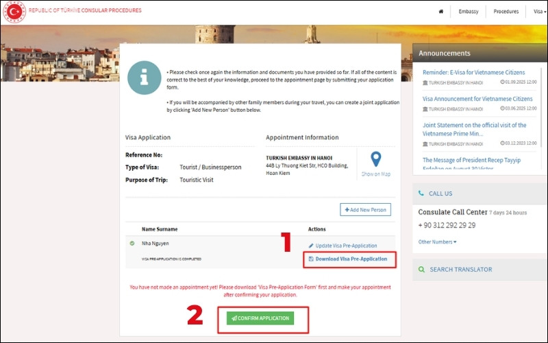 Tải tờ khai visa Thổ Nhĩ Kỳ