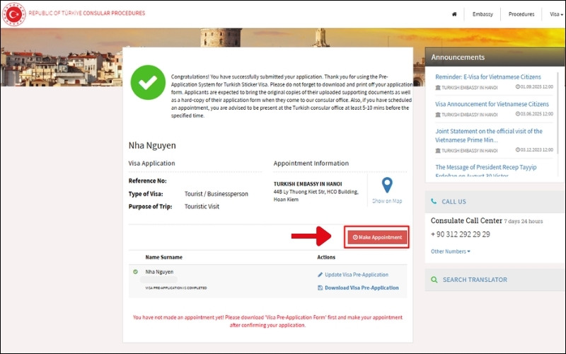 Đặt hẹn visa Thổ Nhĩ Kỳ