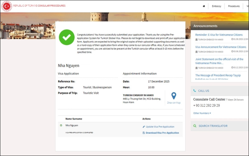 Nộp đơn visa Thổ Nhĩ Kỳ