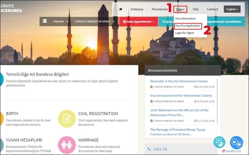 Truy cập website visa Thổ Nhĩ Kỳ