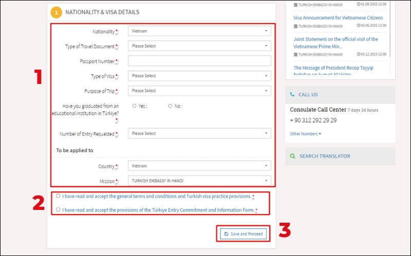 Điền thông tin visa Thổ Nhĩ Kỳ