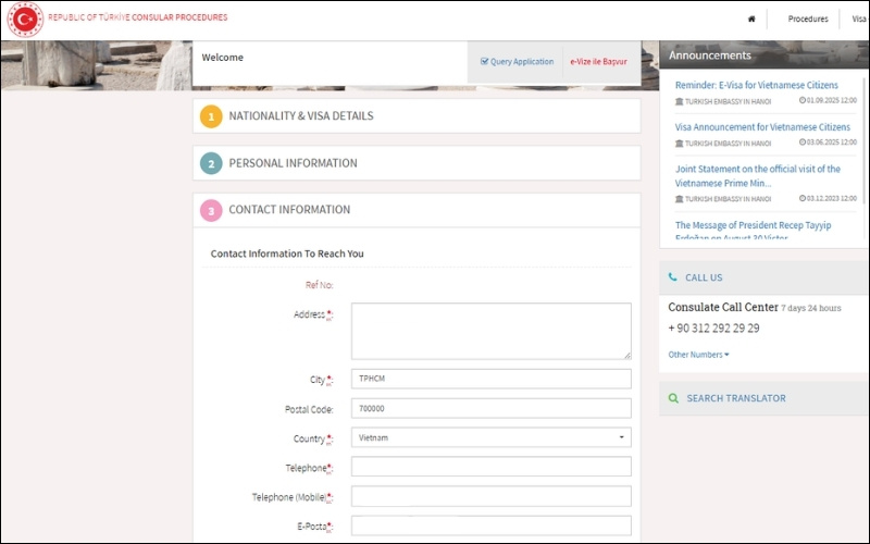 Liên hệ visa Thổ Nhĩ Kỳ