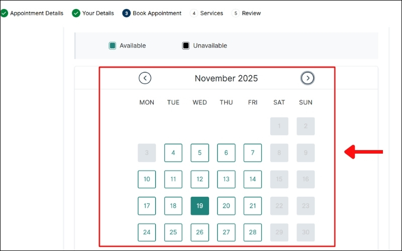 Chọn ngày hẹn vias Thụy Sĩ