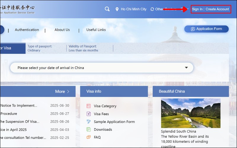 Đăng nhập visa Trung Quốc