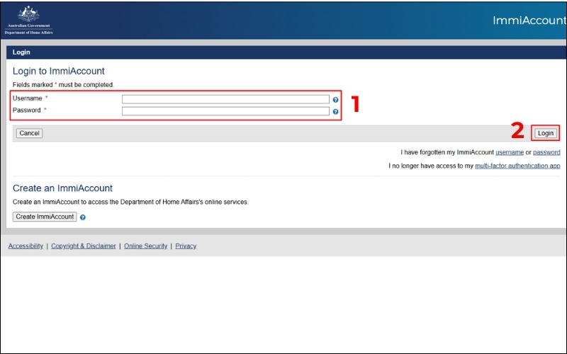 Đăng nhập visa Úc