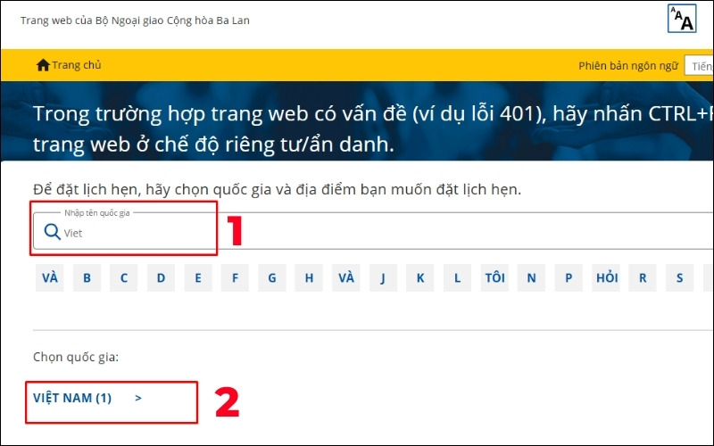 Truy cập web xin visa Ba Lan
