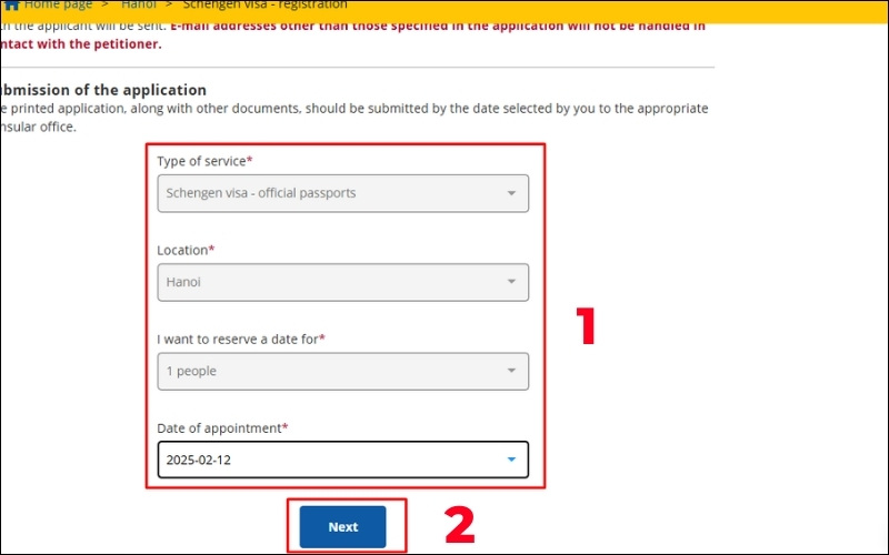Nhập thông tin xin visa Ba Lan