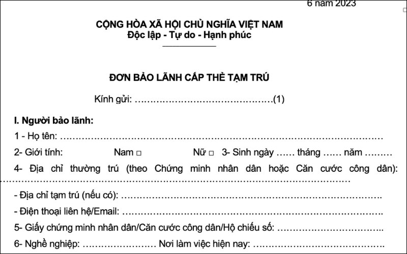 Thông tin giấy bảo lãnh tạm trú
