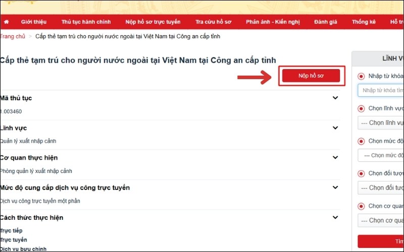 Nộp hơ sơ giấy bảo lãnh tạm trú