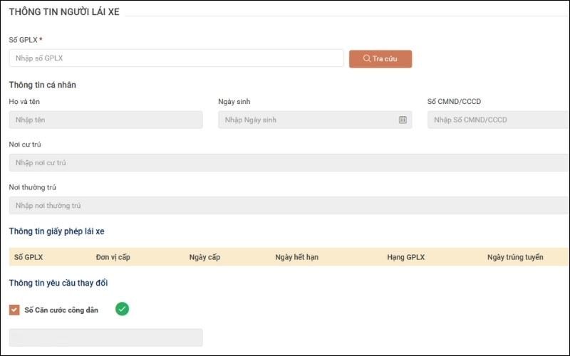 Thông tin người lái xe