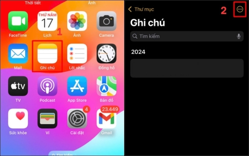 Mở ứng dụng ghi chú