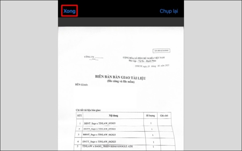 Lưu tài liệu scan đã xong