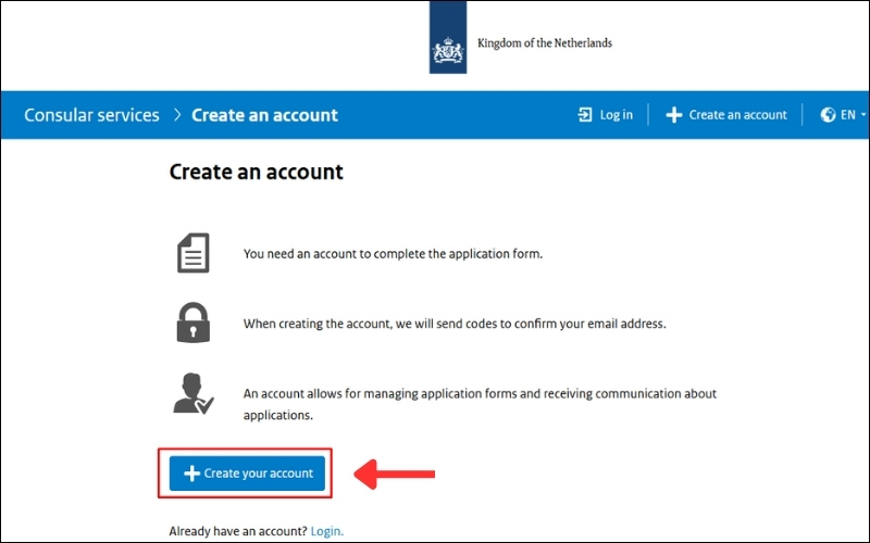 Tạo tài khoản visa Hà Lan