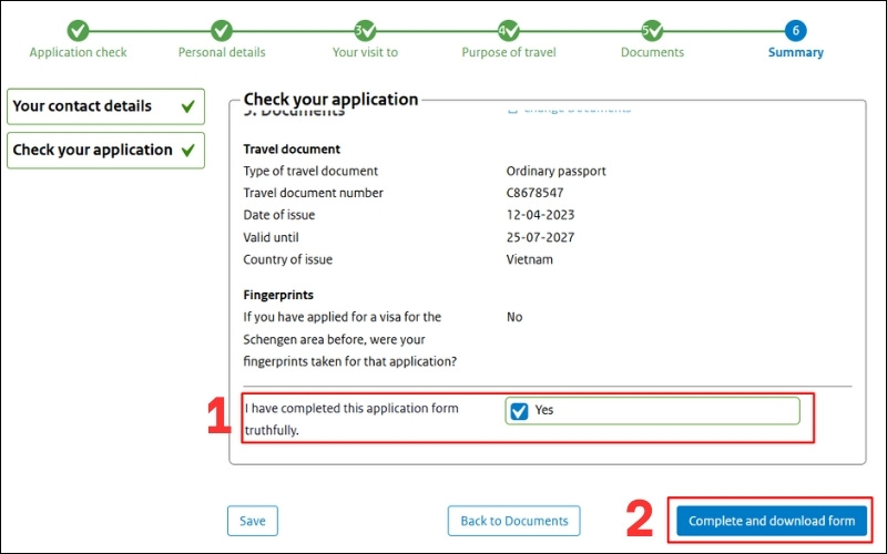Xác nhận tờ khai visa Hà Lan