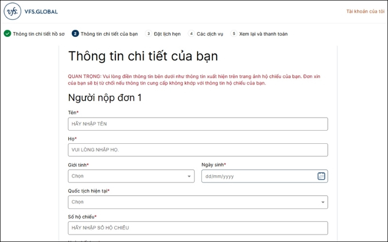 Điền thông tin visa Hungary