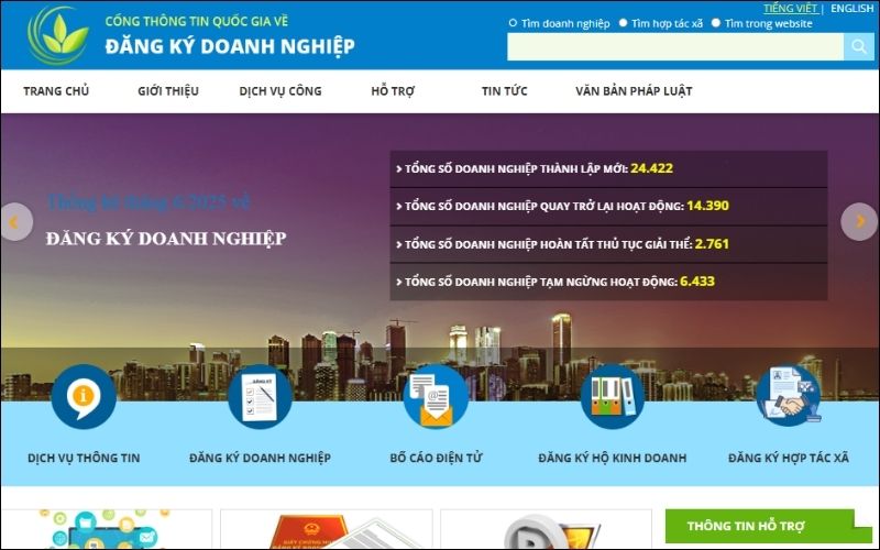 truy cập vào Cổng Thông tin quốc gia về đăng ký doanh nghiệp