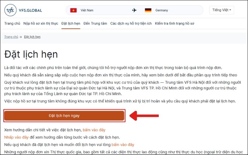 Chọn đặt lịch hẹn visa Đức