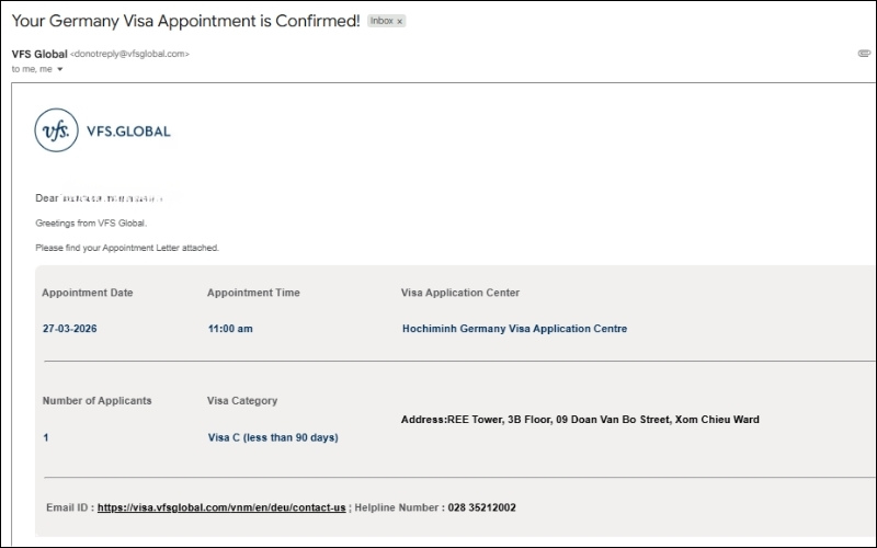 Nhận email đặt hẹn