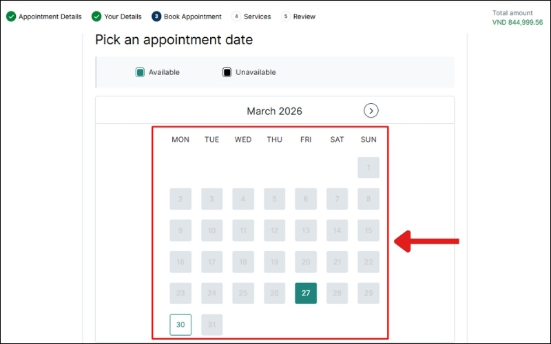 Chọn ngày đặt lịch hẹn visa Đức