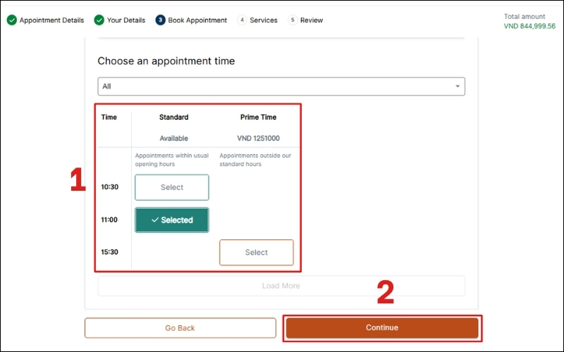 Chọn giờ đặt hẹn