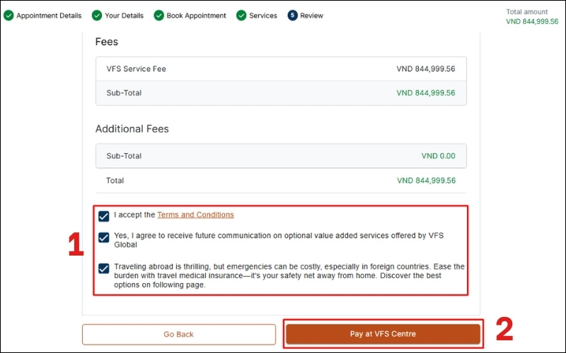 Chọn Pay VFS at Centre