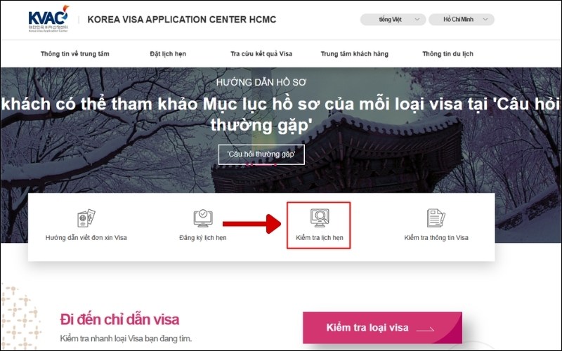 Chọn kiểm tra lịch hẹn