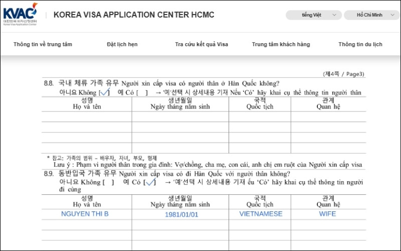 Điền thông tin đơn xin visa Hàn Quốc