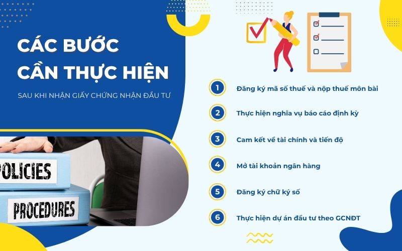 Các bước cần thực hiện sau khi được cấp Giấy chứng nhận đầu tư