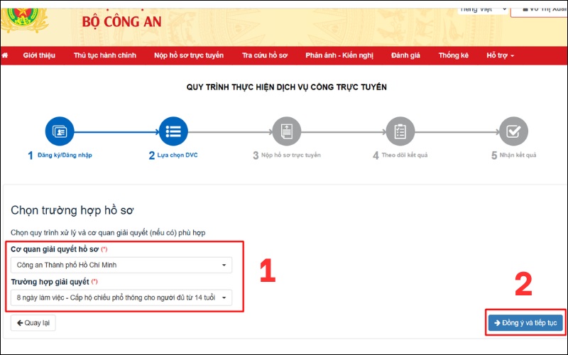 Chọn cơ quan giải quyết hồ sơ