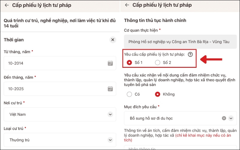 Chọn lý lịch tư pháp online