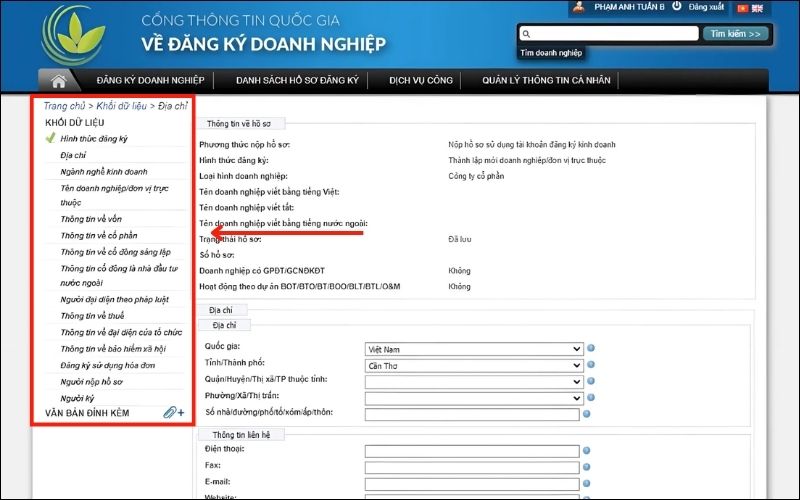 kê khai các thông tin được yêu cầu